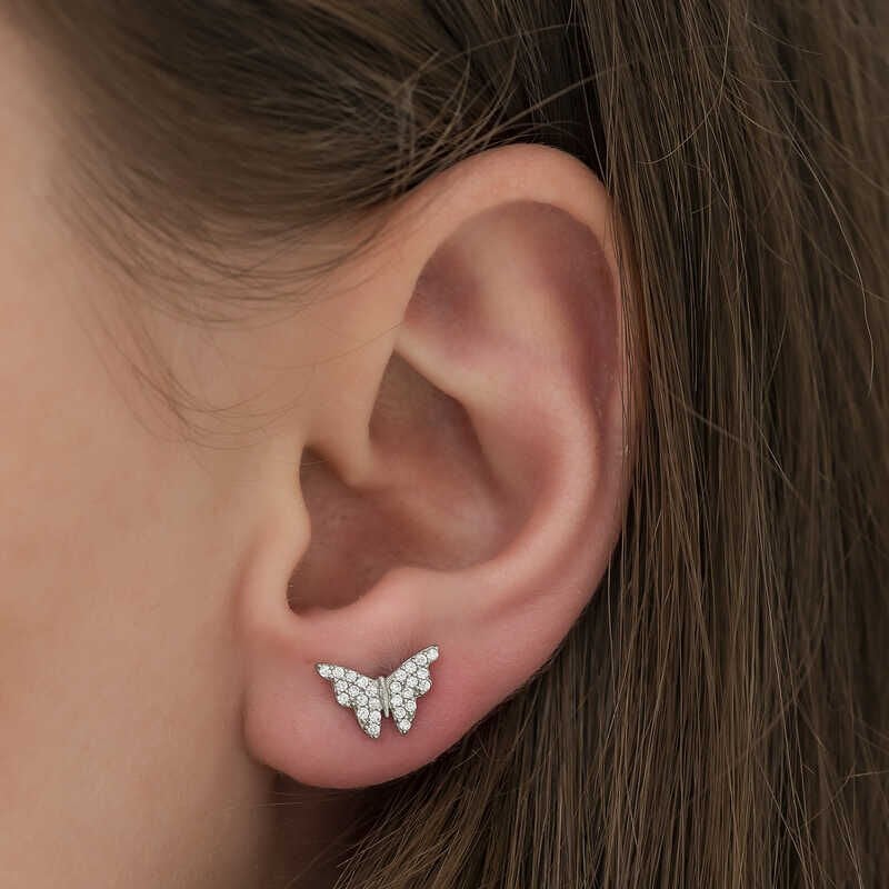 Pendientes de mariposa blanca de plata