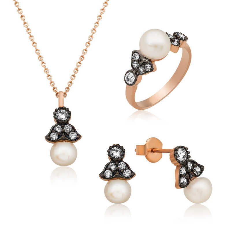 Conjunto de damas con perla plateada
