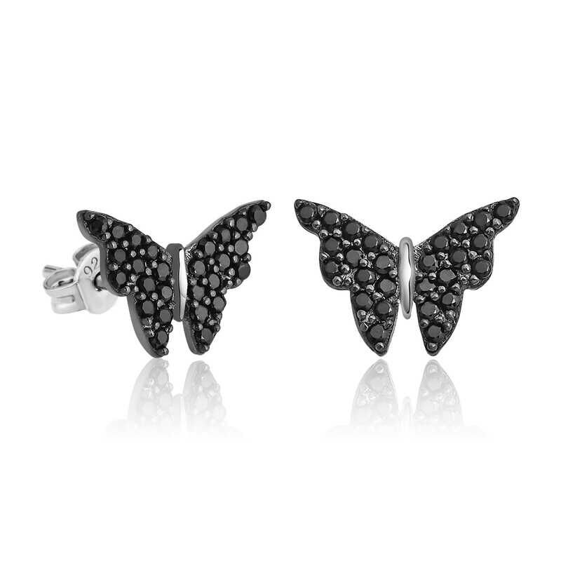 Pendientes de mariposa negra de plata