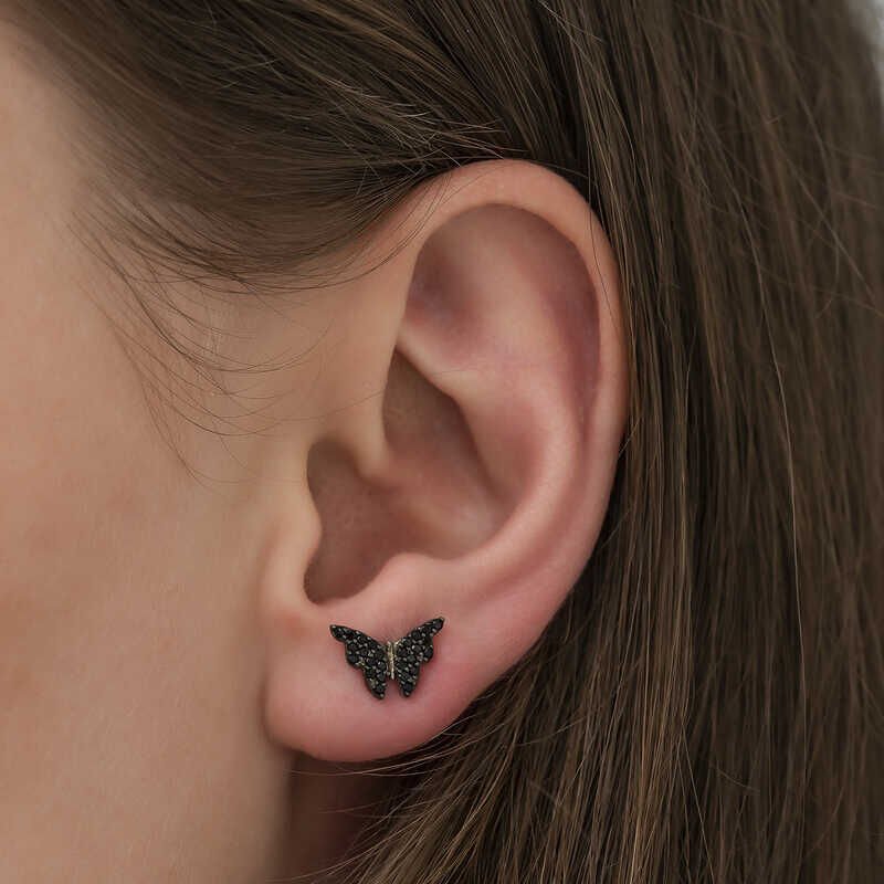 Pendientes de mariposa negra de plata
