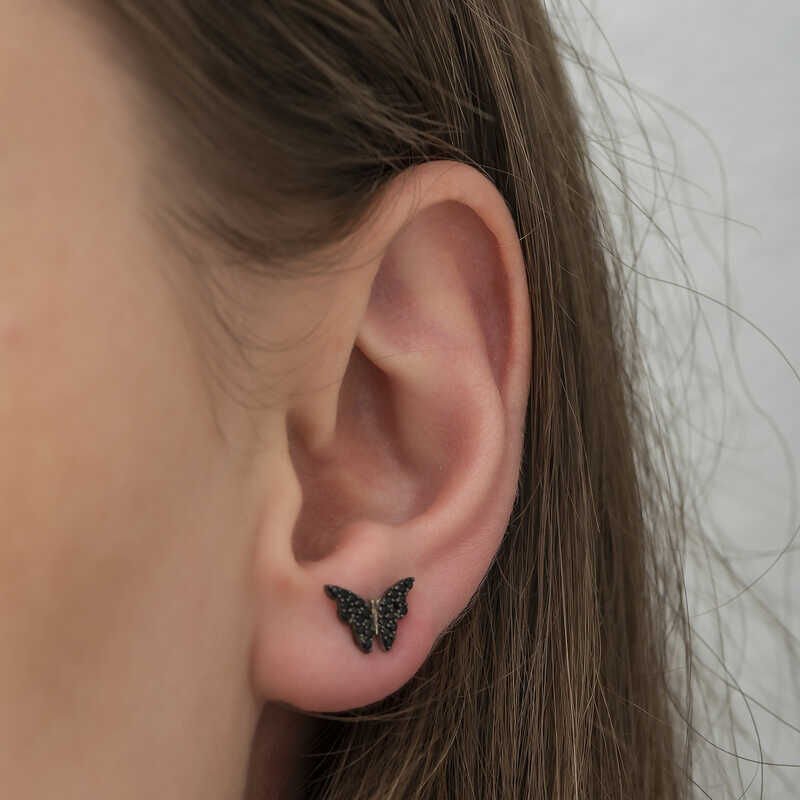 Pendientes de mariposa negra de plata