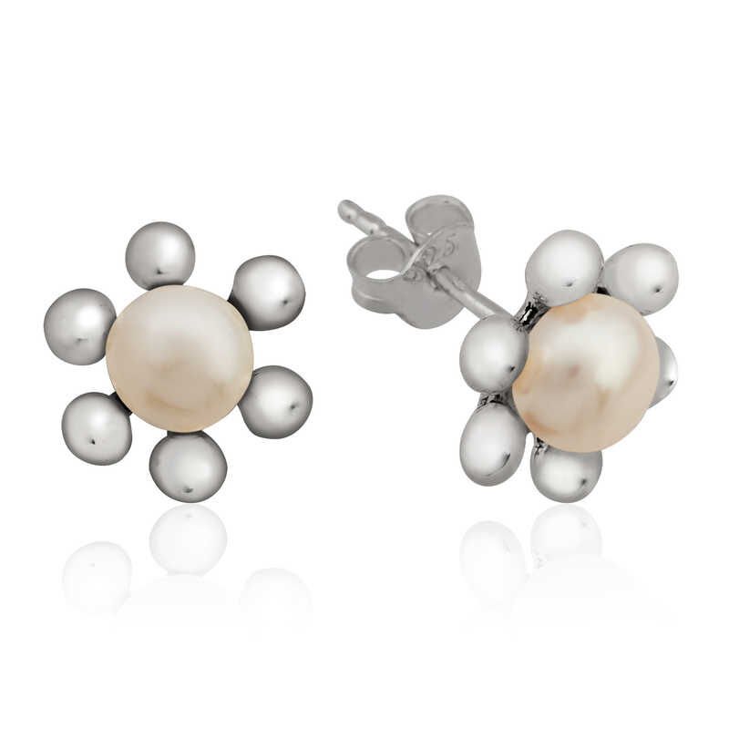 Pendientes de plata con forma de flor de perla