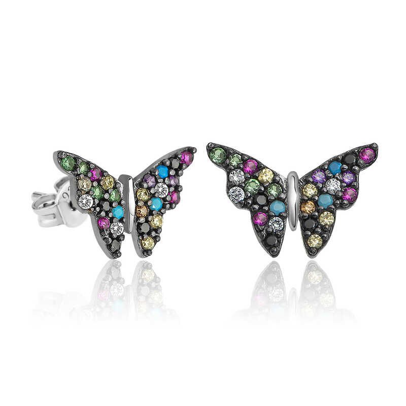 Pendientes de mariposa de mezcla de plata