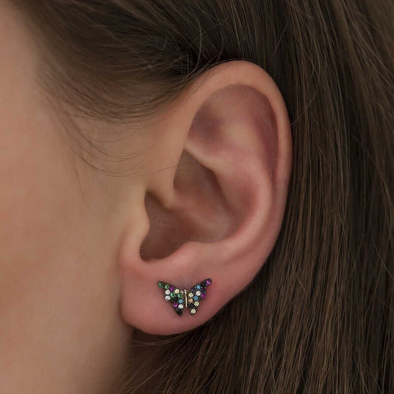Pendientes de mariposa de mezcla de plata