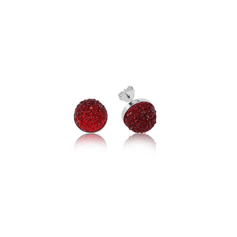 Pendientes de botón rojos de plata