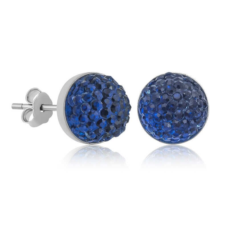 Pendientes de botón de plata con cristales azules