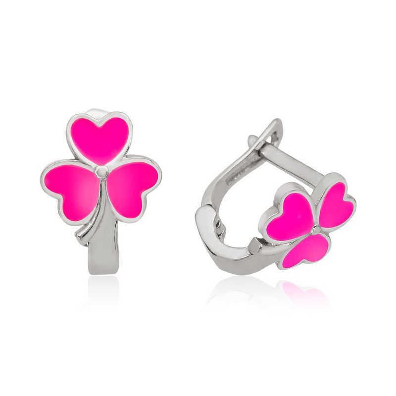 Pendientes infantiles de trébol rosa plateado