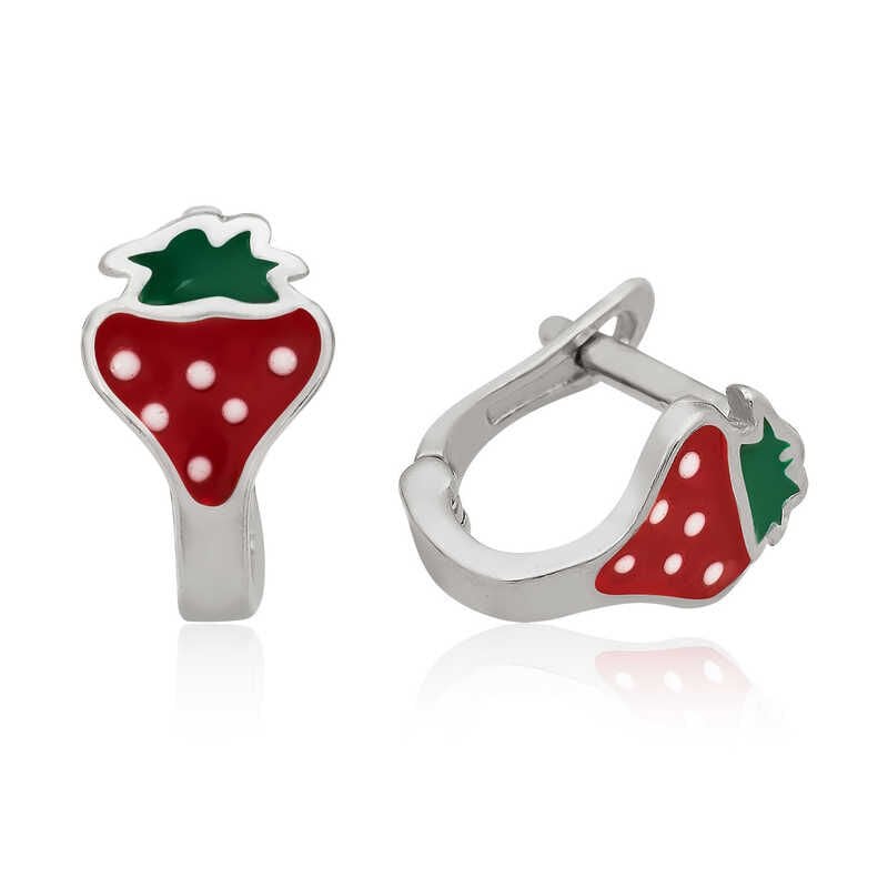 Pendientes infantiles de fresa de plata