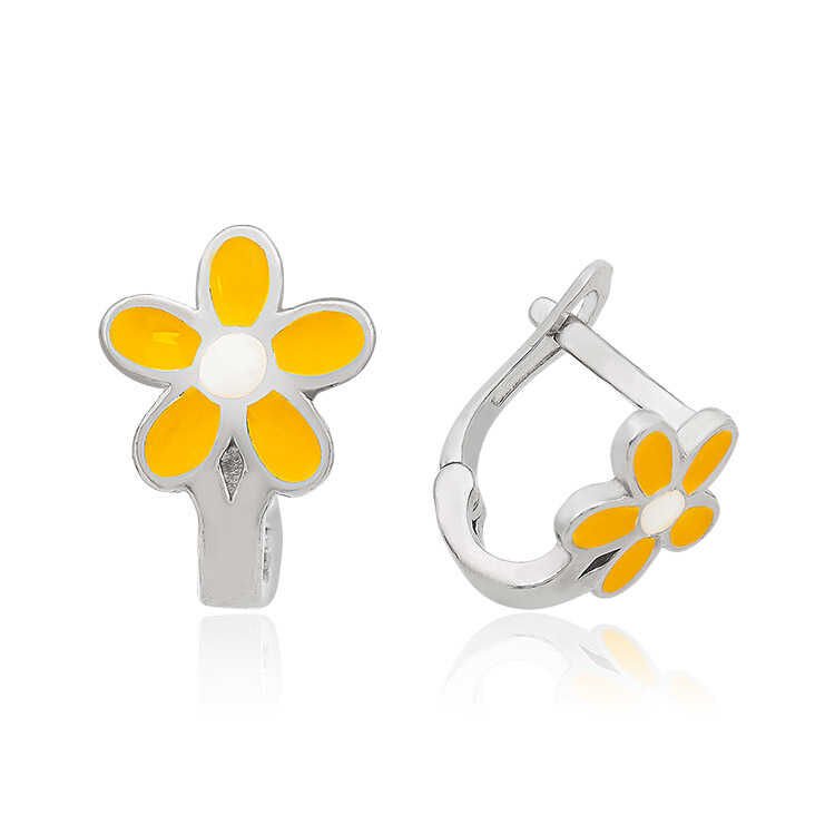 Pendiente de niña con flor amarilla de plata