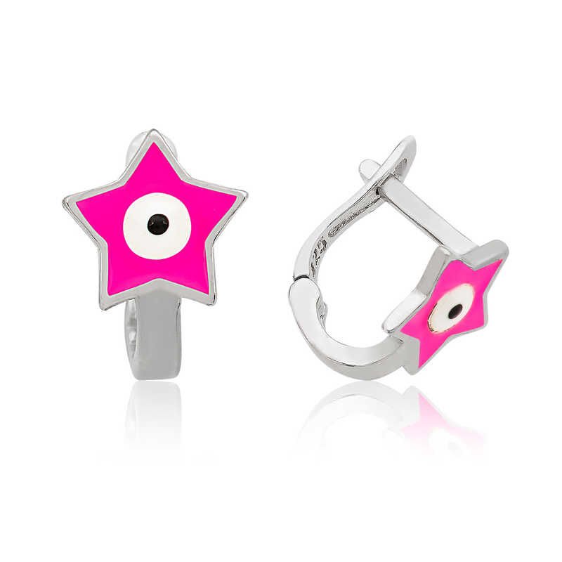 Pendientes infantiles de estrella rosa plateada