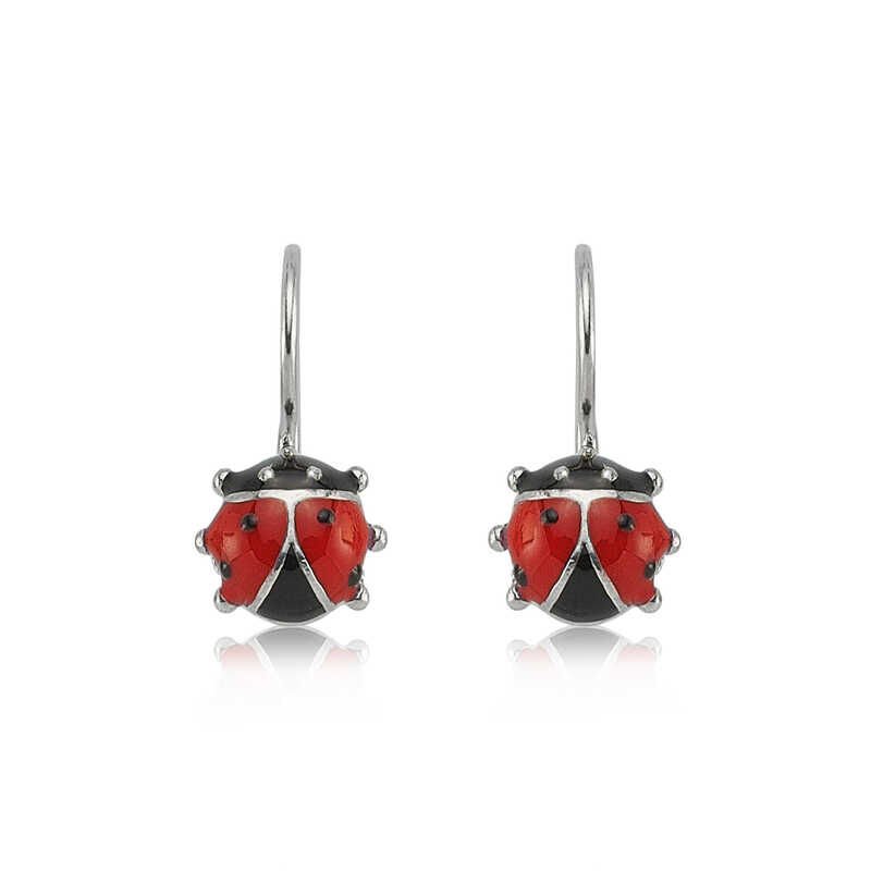 Pendientes colgantes de plata con forma de mariquita para niños
