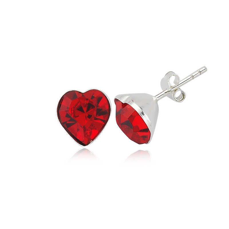 Pendientes de plata con corazón rojo para mujer