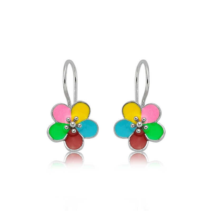 Pendientes colgantes de plata con forma de niña flor