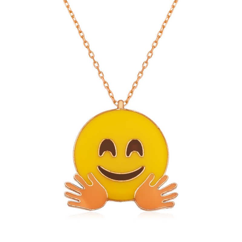 Collar de mujer con emoji de rosa de plata saludando