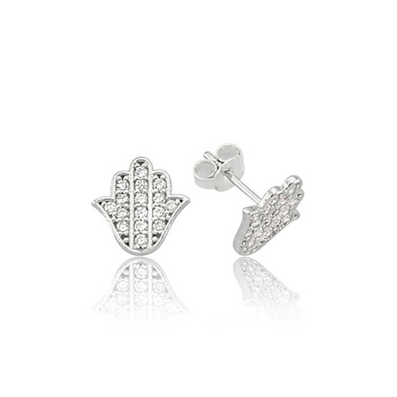 Silver Fatima Hand Studded Earring
