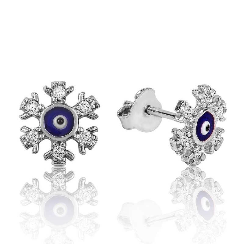 Silver Evil Eye Snowflake Stud Earrings