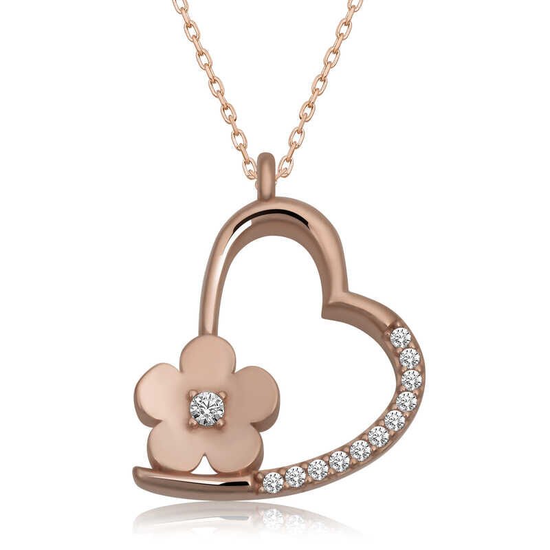 Collar de mujer con corazón de flor de rosa de plata