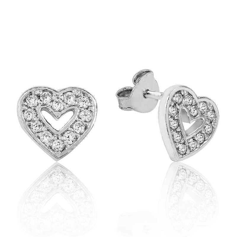 Silver White Heart Stud Earrings