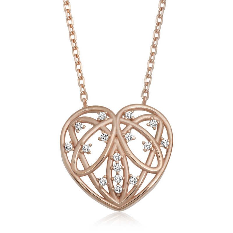 Collar de mujer con corazón abovedado y rosa de plata