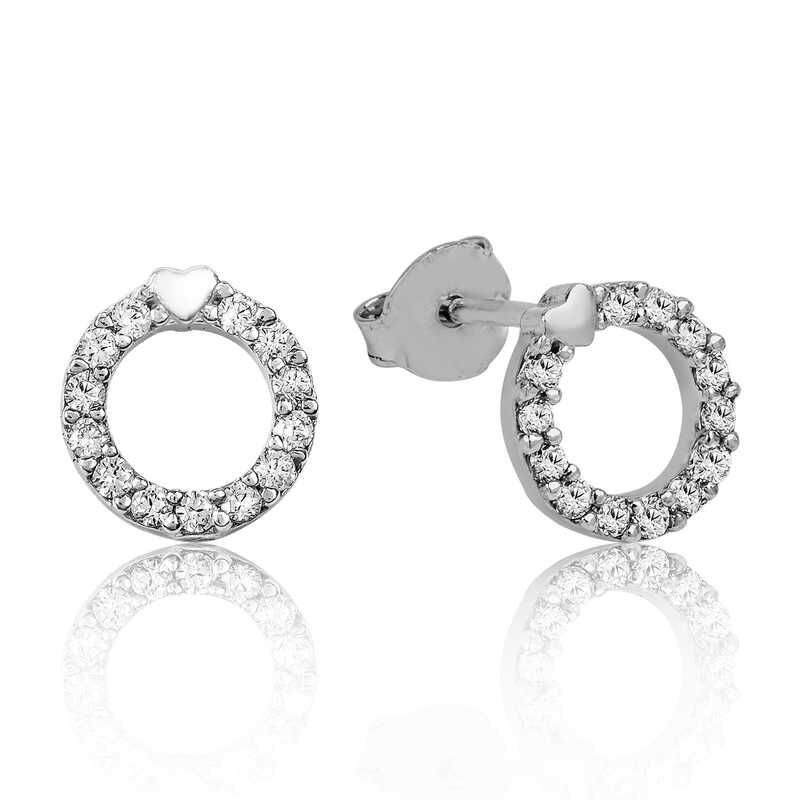 Silver Heart Hoop Stud Earrings