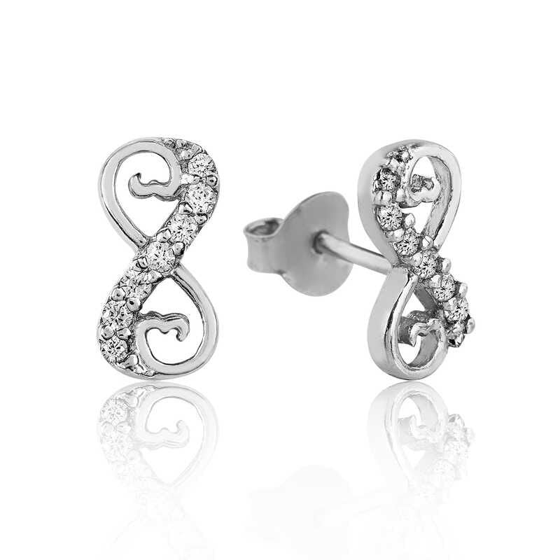 Pendientes de botón con corazón infinito de plata