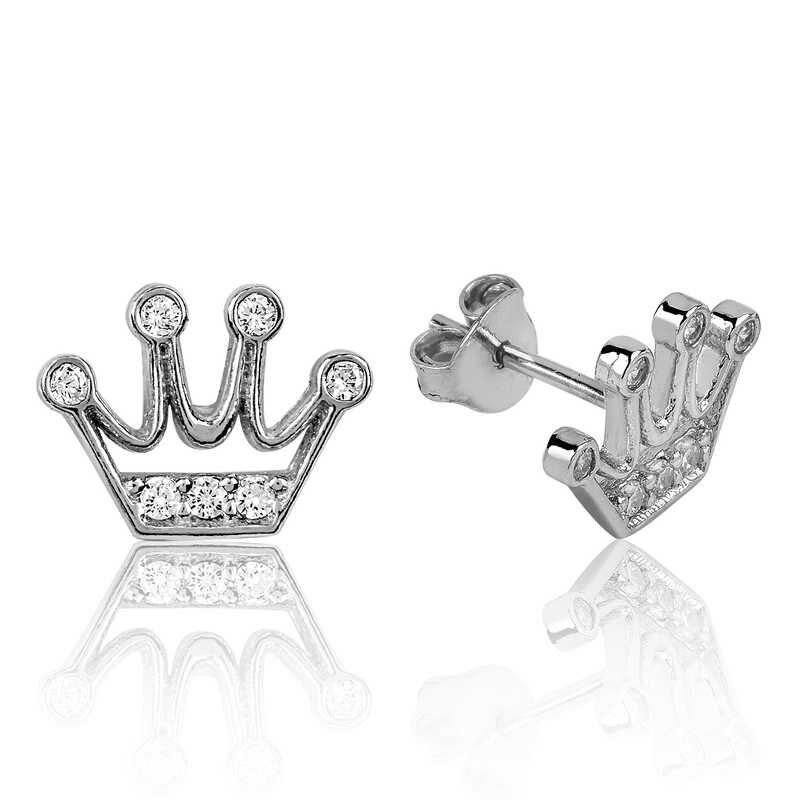Pendientes de plata con corona de reina