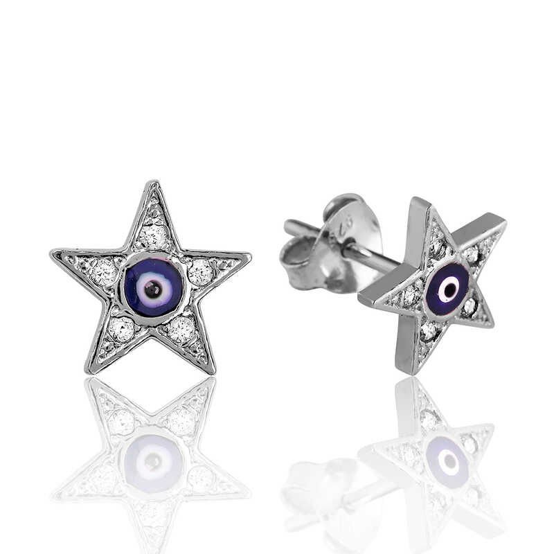 Pendientes de plata con forma de estrella y ojo malvado