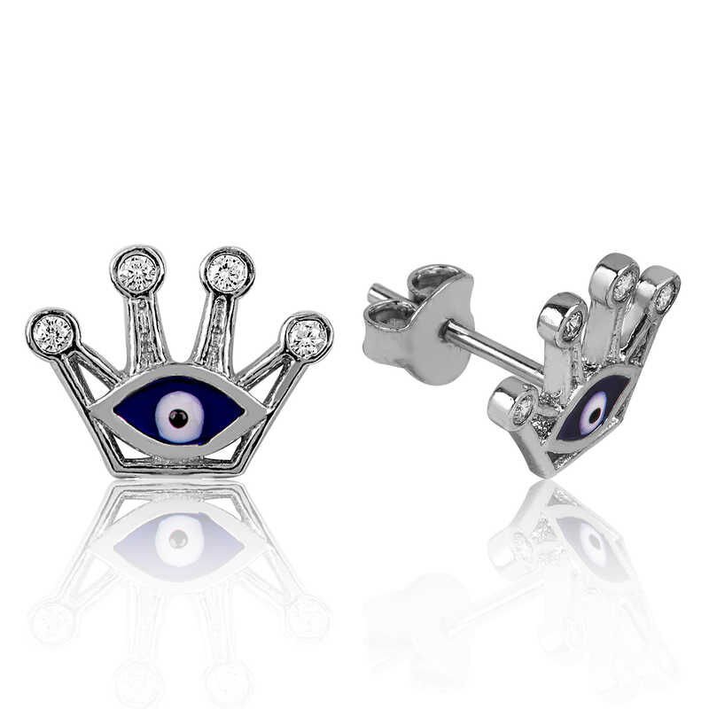 Pendientes de plata con tachuelas y corona de reina de ojo malvado