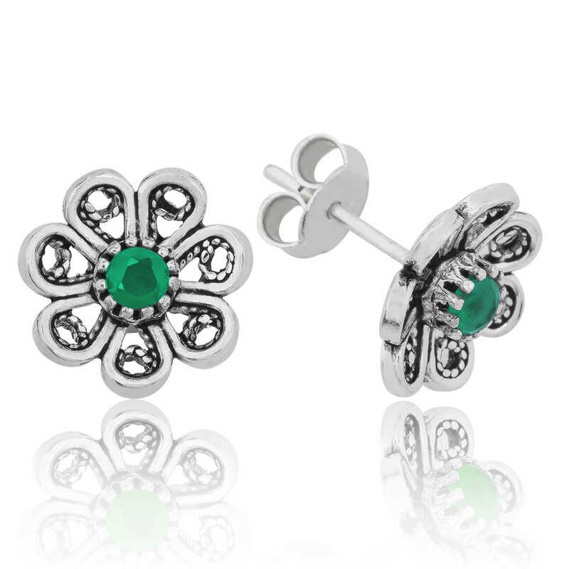 Pendientes de filigrana de flor verde plateada