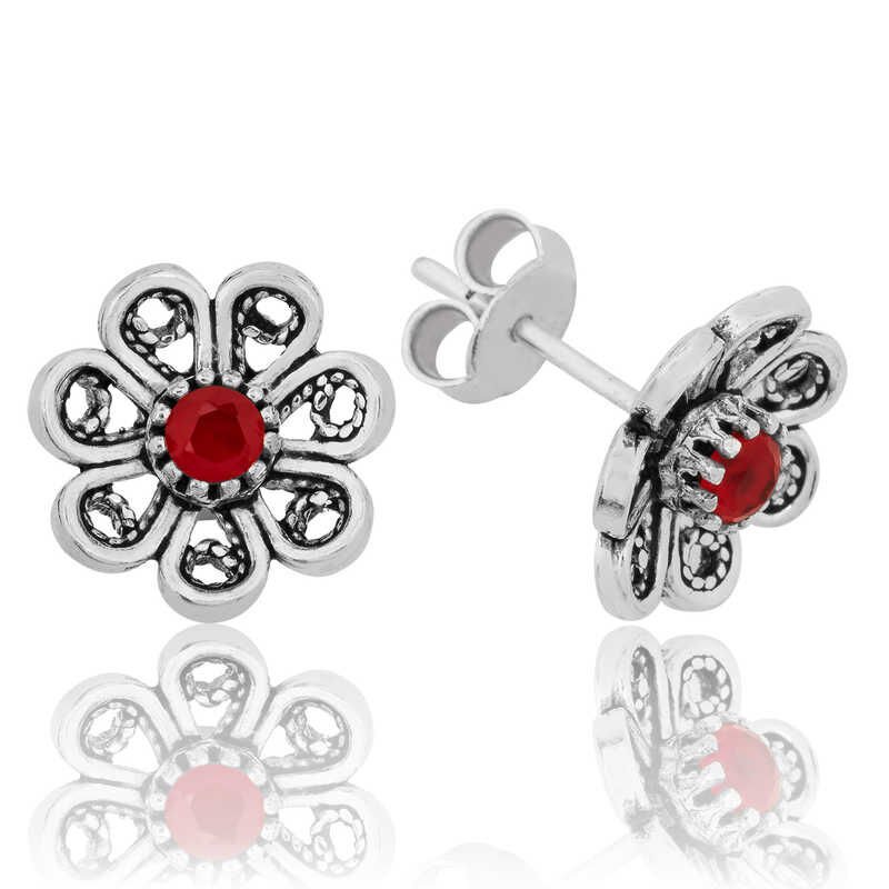 Pendientes de plata con filigrana roja y flores