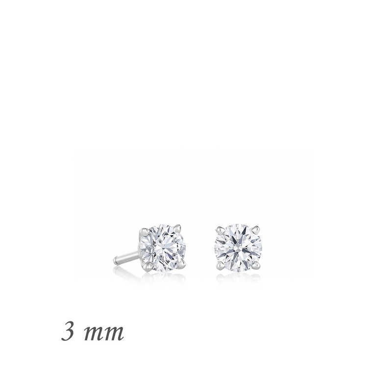 Pendientes de plata con circonitas redondas de una sola piedra - 3 mm