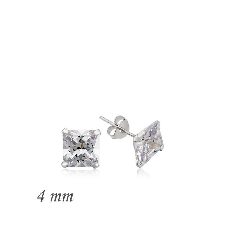 Pendientes de plata con circonita cuadrada de una sola piedra - 4 mm
