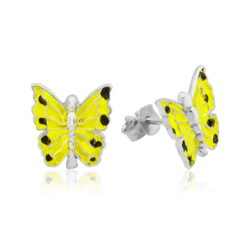 Pendientes infantiles de mariposa amarilla plateada