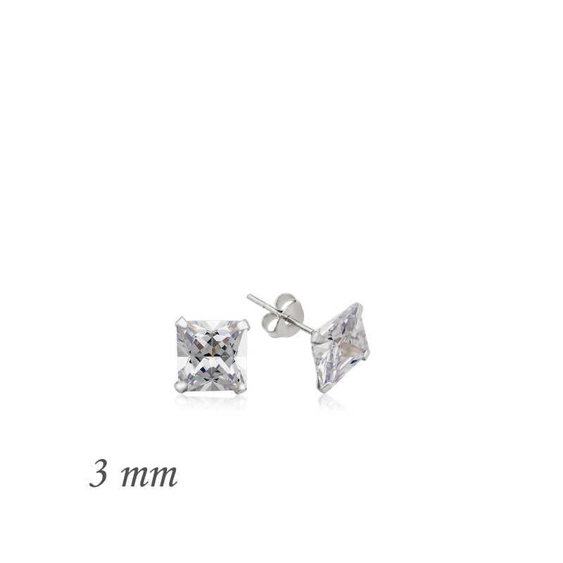 Pendientes de plata con circonita cuadrada de una sola piedra - 3 mm