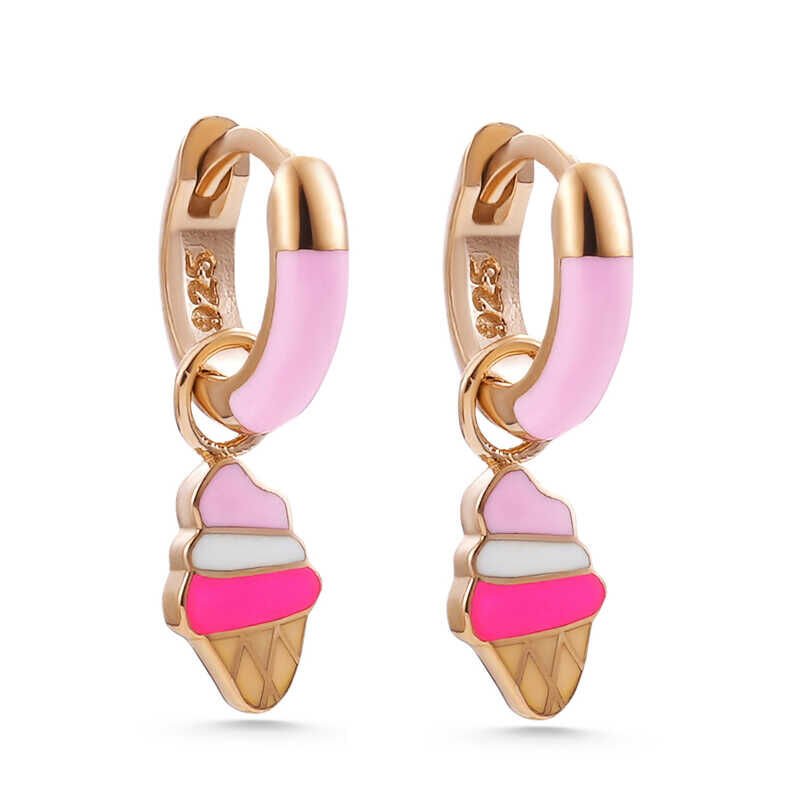 Pendientes colgantes infantiles de helado color rosa plateado