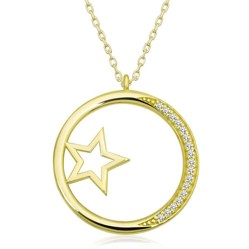 Collar de aro con detalles de estrella dorada y plateada para mujer