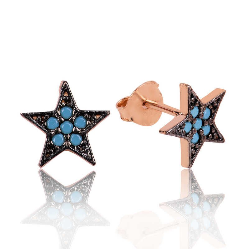 Pendientes de estrella con piedra azul plateada