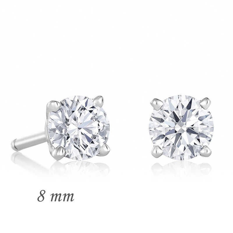 Pendientes de plata con circonita redonda de una sola piedra - 8 mm.