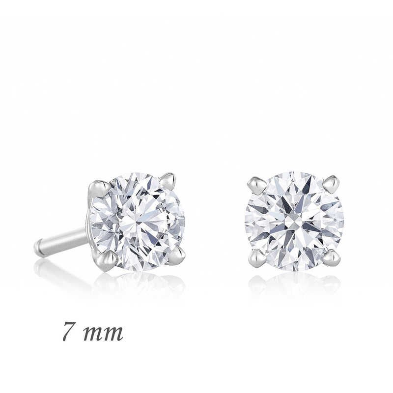Pendientes de plata con circonita redonda de una sola piedra - 7 mm.