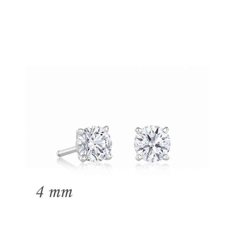 Pendientes de plata con circonita redonda de una sola piedra - 4 mm