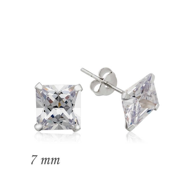 Pendientes de plata con circonita cuadrada de una sola piedra - 7 mm
