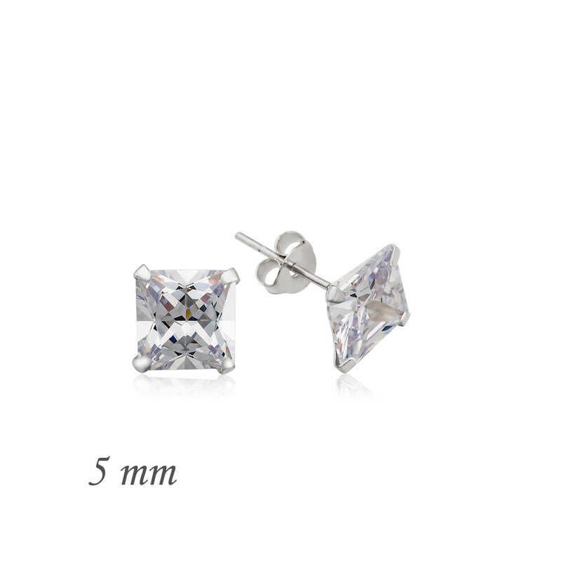 Pendientes de plata con circonita cuadrada de una sola piedra - 5 mm