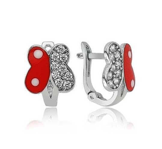 Pendientes de mariposa roja con piedra plateada