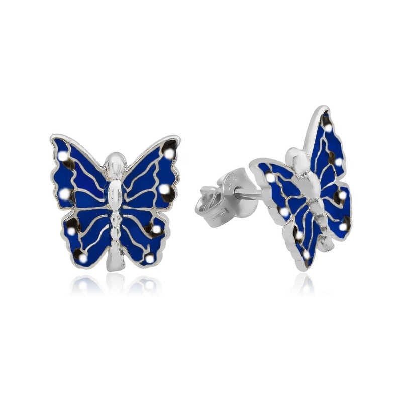 Pendientes infantiles de mariposa azul marino y plata