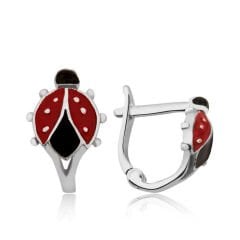 Pendientes infantiles de mariquita de plata