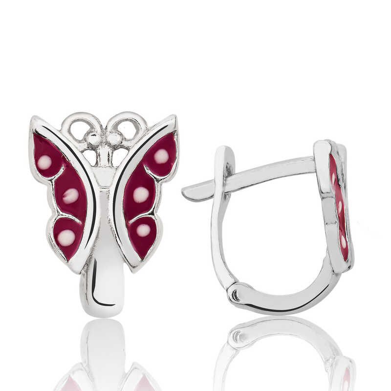 Pendientes infantiles de mariposa roja plateada