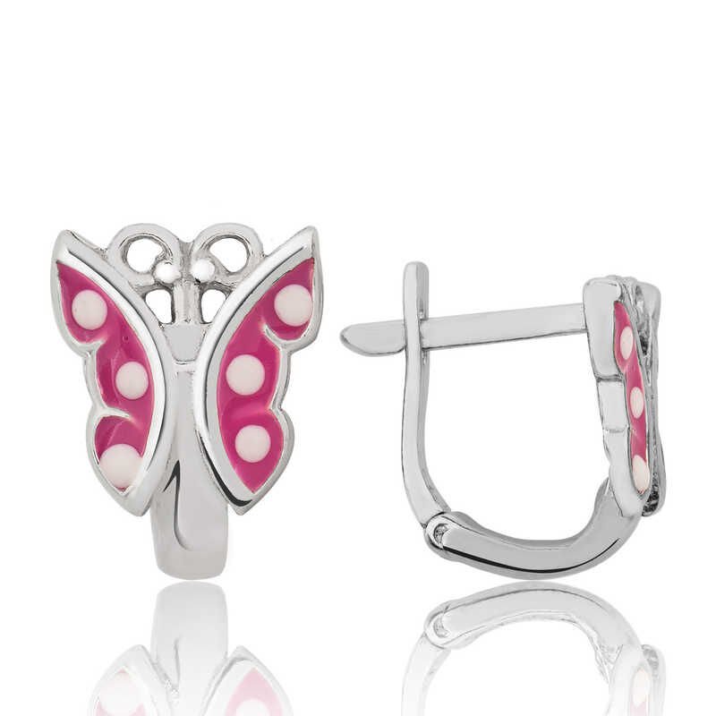 Pendientes infantiles de mariposa rosa plateada