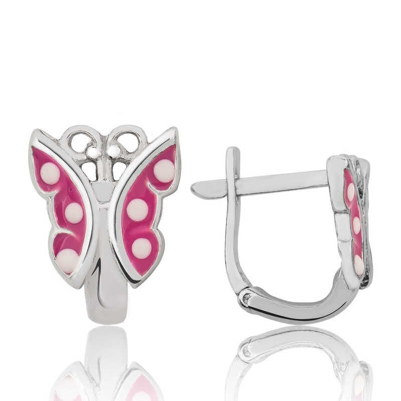 Pendientes infantiles de mariposa rosa plateada