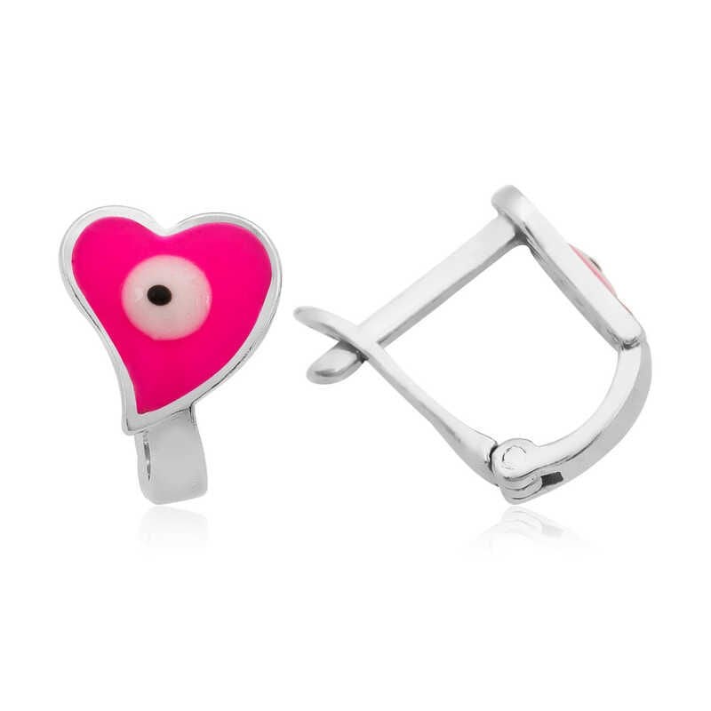 Pendientes infantiles de plata con corazón rosa