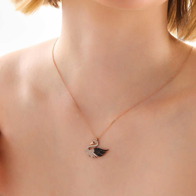 Collar de cisne rosa de plata para mujer